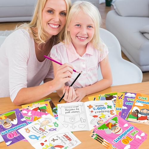 JAPBOR Ten Commandments Coloring Books – 24 Pack Bulk Christian Sunday School Crafts for Kids