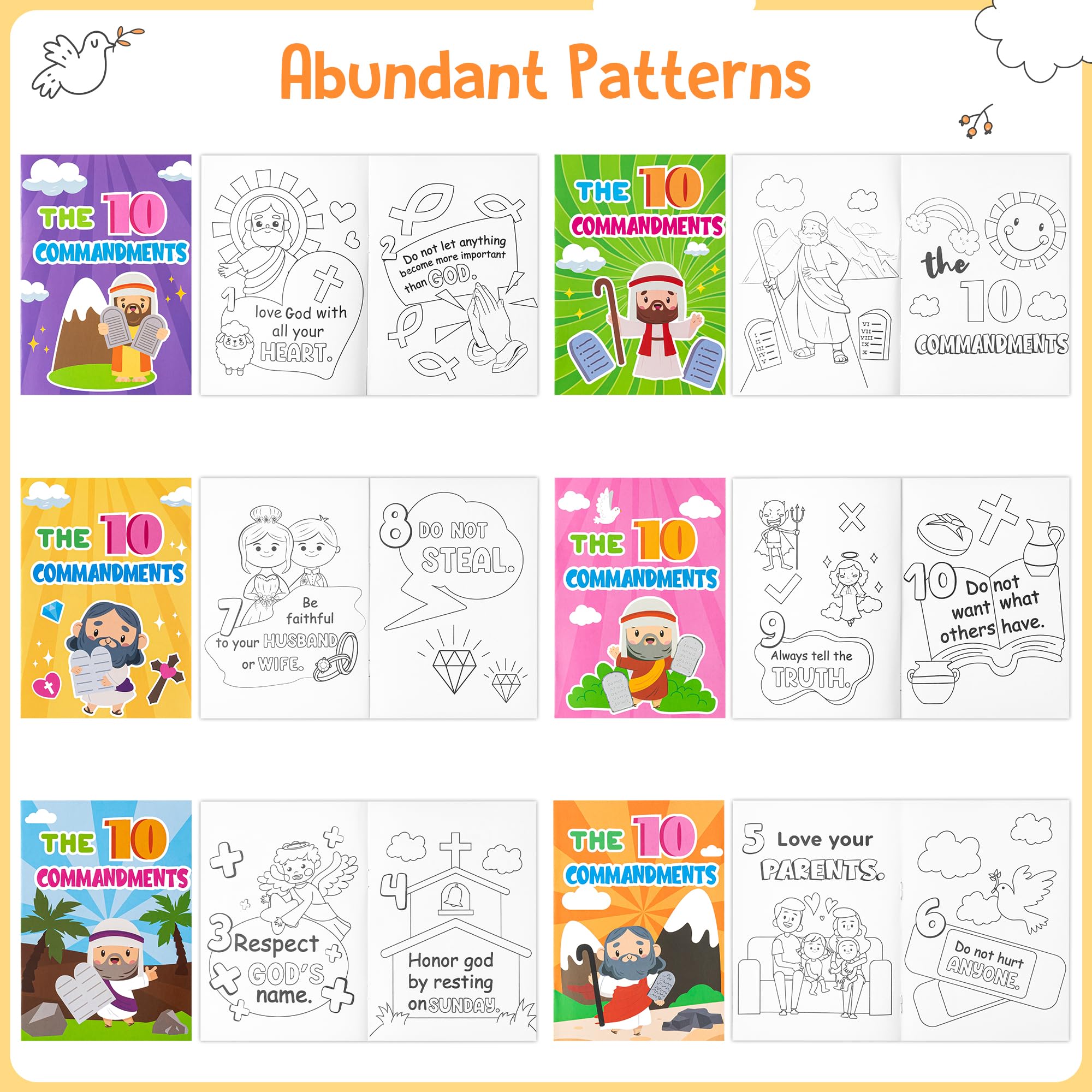 JAPBOR Ten Commandments Coloring Books – 24 Pack Bulk Christian Sunday School Crafts for Kids
