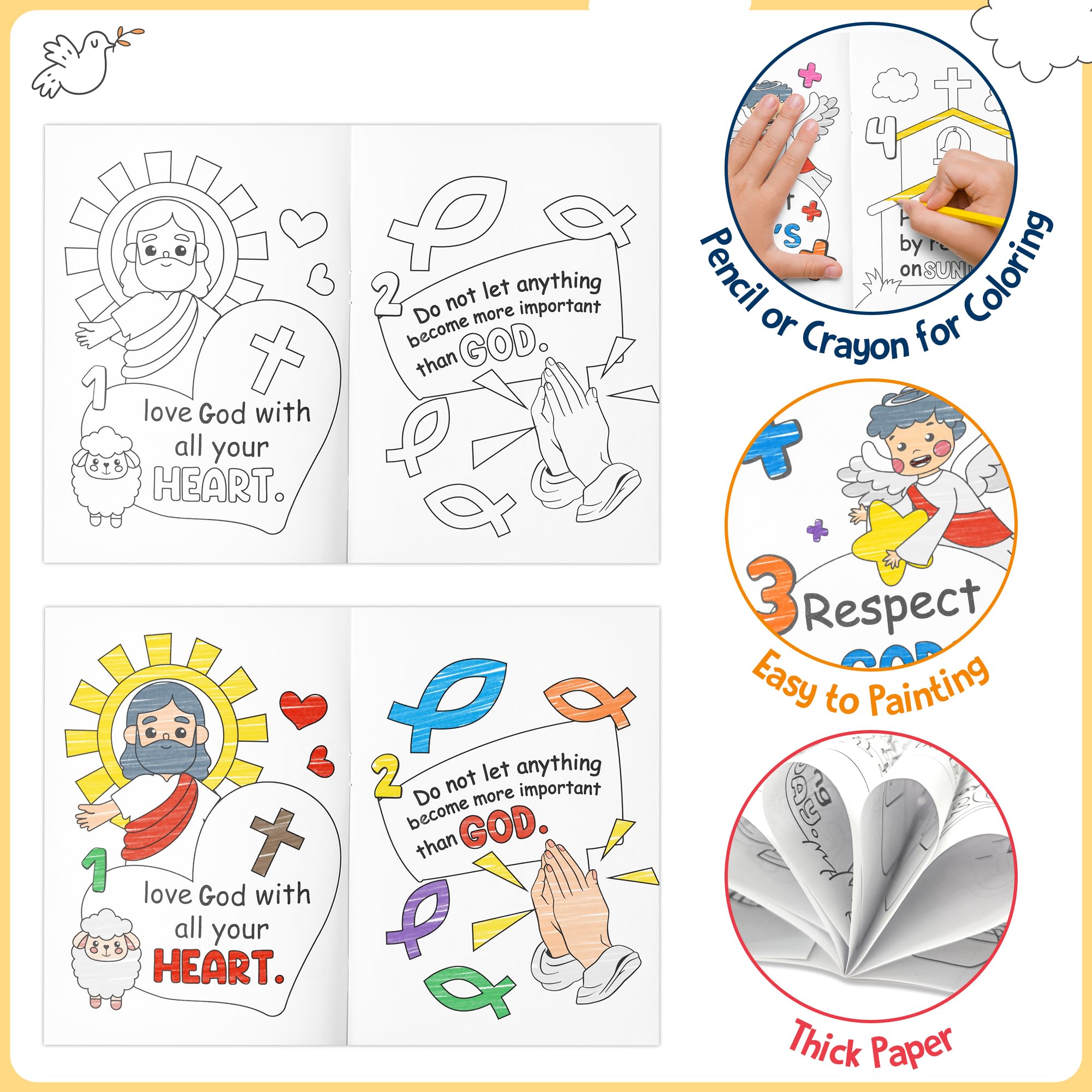 JAPBOR Ten Commandments Coloring Books – 24 Pack Bulk Christian Sunday School Crafts for Kids
