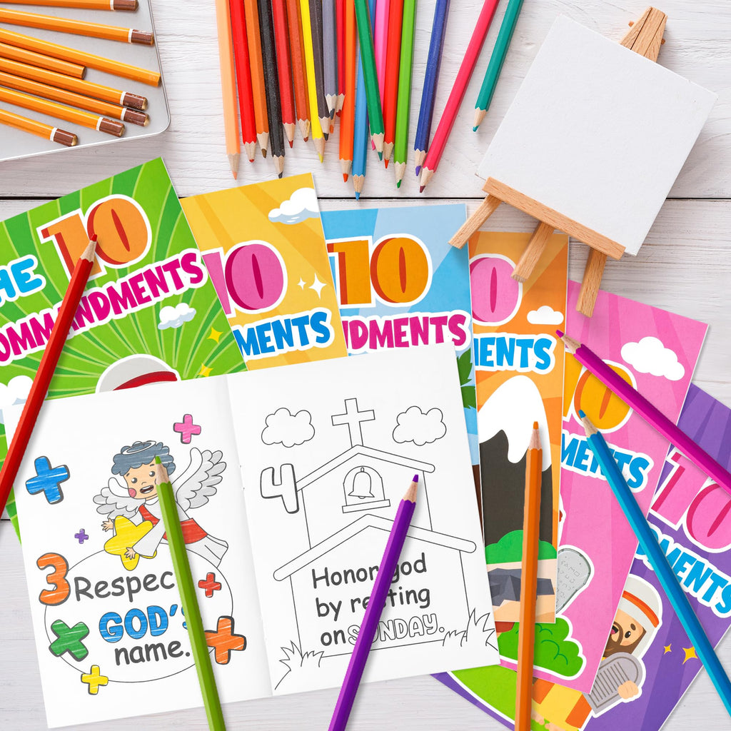 JAPBOR Ten Commandments Coloring Books – 24 Pack Bulk Christian Sunday School Crafts for Kids