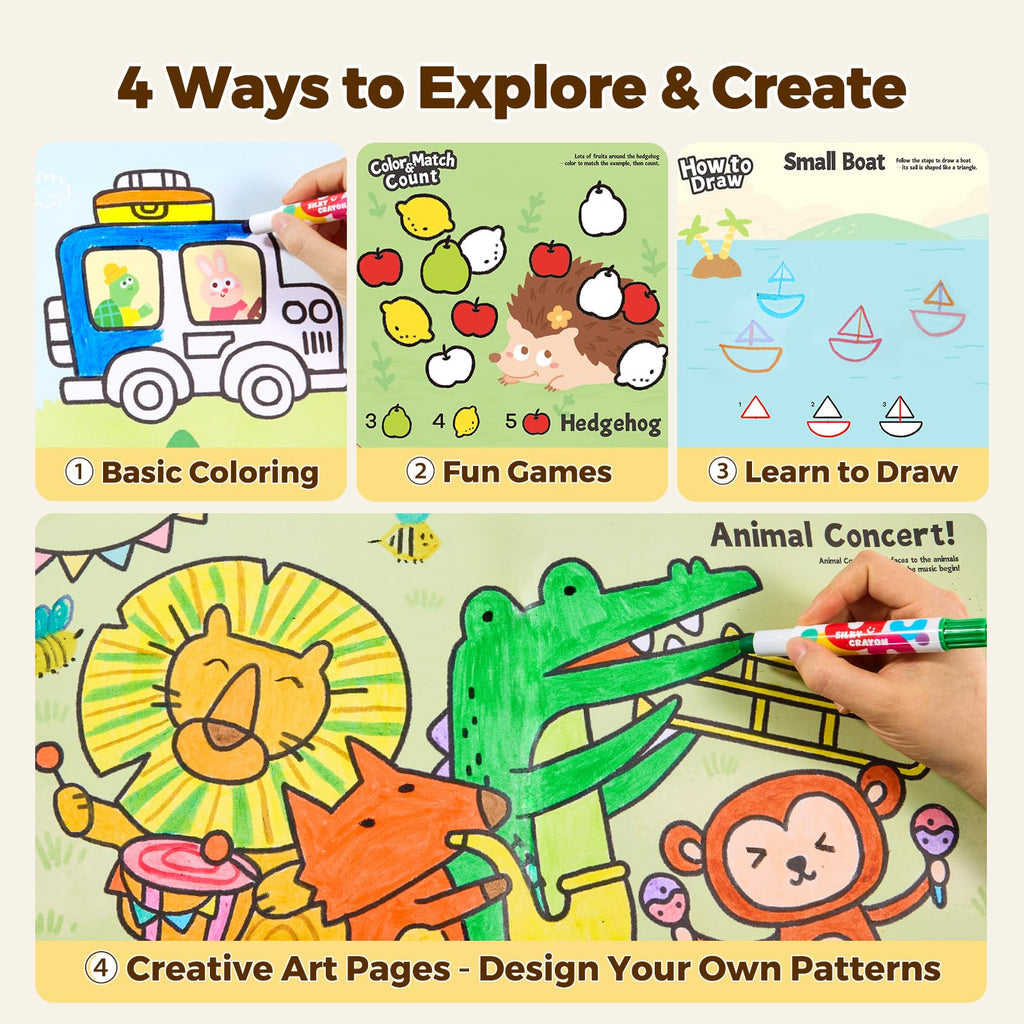 Jar Melo Toddler Coloring Books Ages 2-4: Animals & Vehicles 2-Pack with Stickers and Reward Certificate