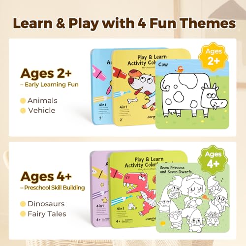 Jar Melo Toddler Coloring Books Ages 2-4: Animals & Vehicles 2-Pack with Stickers and Reward Certificate