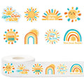 JarThenaAMCS 1000 Boho Rainbow 'Here Comes the Son' Stickers – 8 Sun Designs, Paper Self-Adhesive for Baby Shower and Party Favors