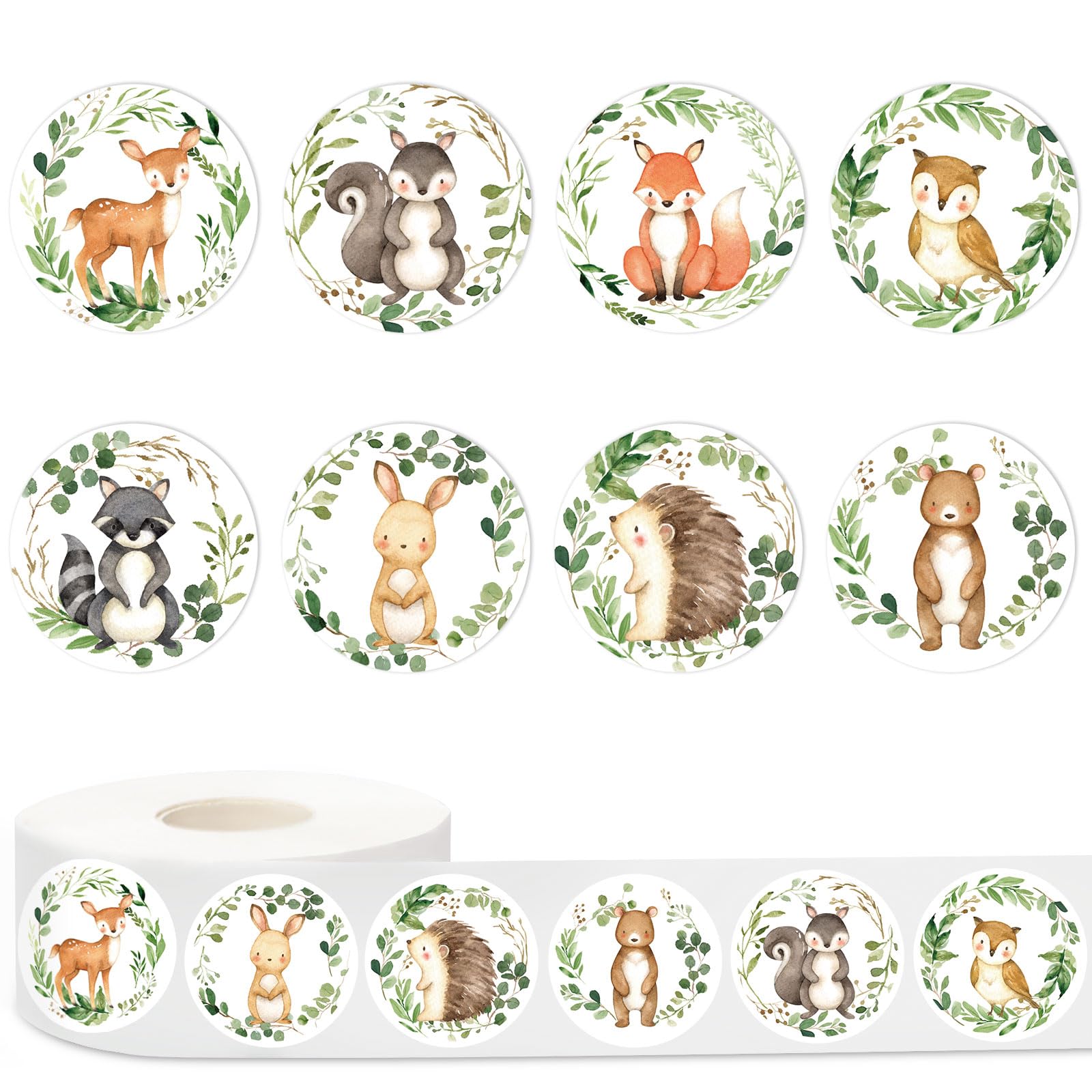 JarThenaAMCS 1000Pcs Woodland Animal Baby Shower Stickers - 8 Designs, Waterproof Adhesive Sealing Labels for Party Favors
