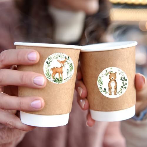 JarThenaAMCS 1000Pcs Woodland Animal Baby Shower Stickers - 8 Designs, Waterproof Adhesive Sealing Labels for Party Favors