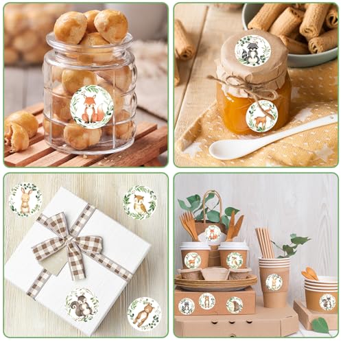 JarThenaAMCS 1000Pcs Woodland Animal Baby Shower Stickers - 8 Designs, Waterproof Adhesive Sealing Labels for Party Favors