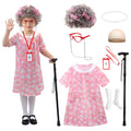 JASQQB Old Lady Costume for Kids – Complete Grandma Outfit with Wig and Accessories for 100 Days of School