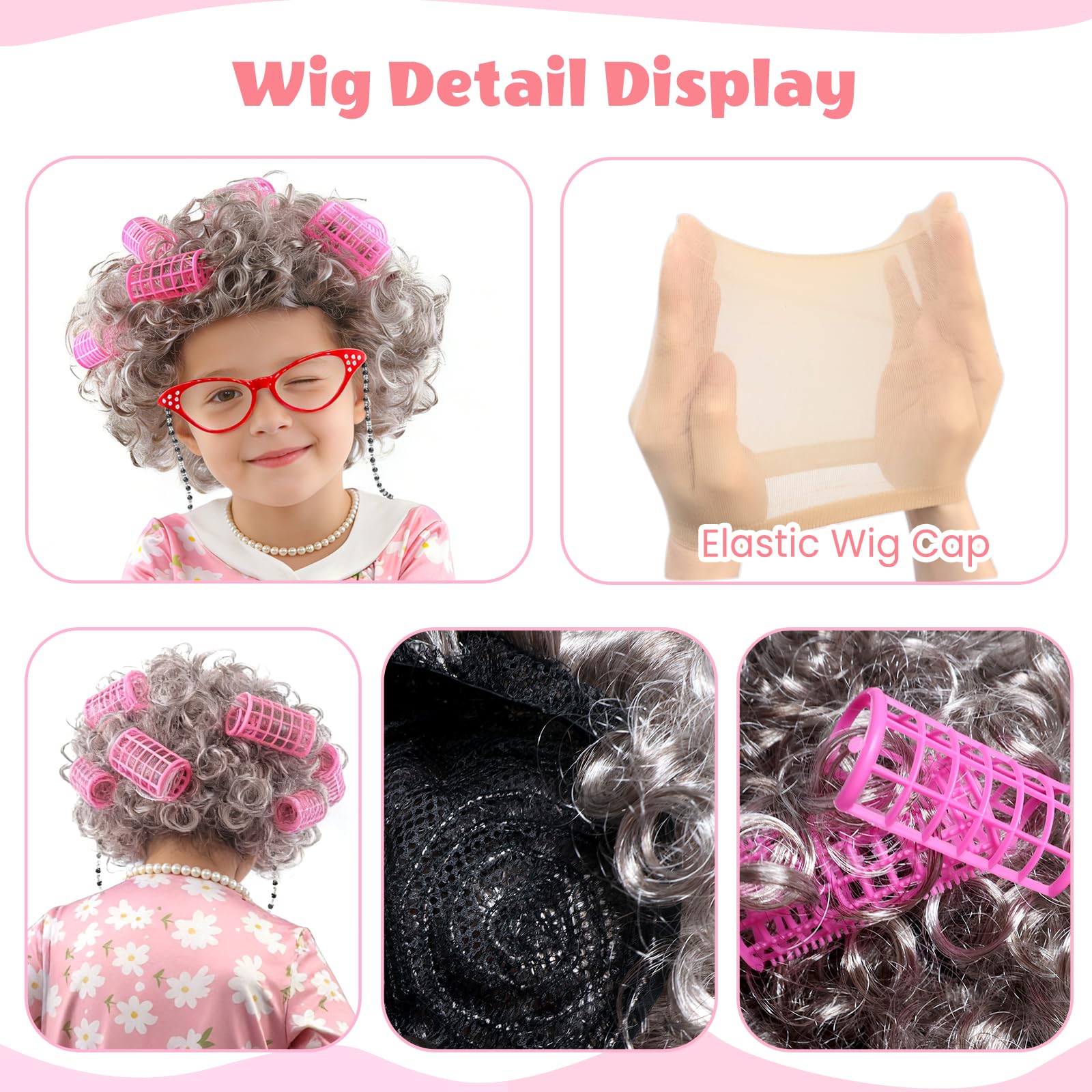 JASQQB Old Lady Costume for Kids – Complete Grandma Outfit with Wig and Accessories for 100 Days of School