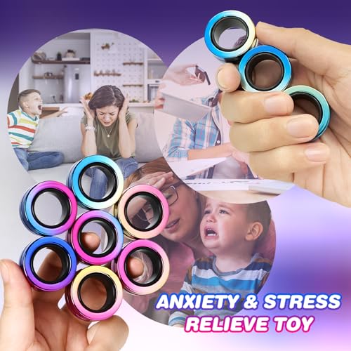 Jawhock 9 Pack Magnetic Fidget Rings for Adults & Kids – ADHD Sensory Toys for Stress Relief