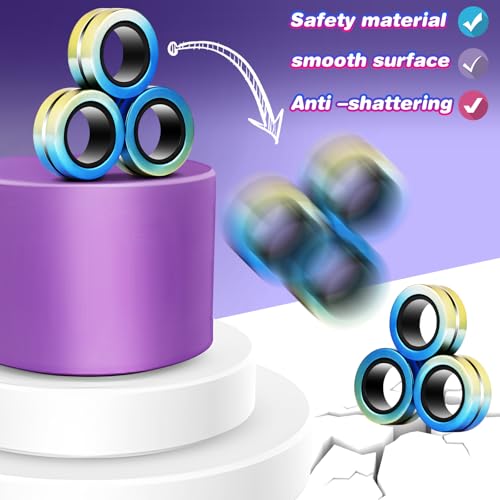 Jawhock 9 Pack Magnetic Fidget Rings for Adults & Kids – ADHD Sensory Toys for Stress Relief