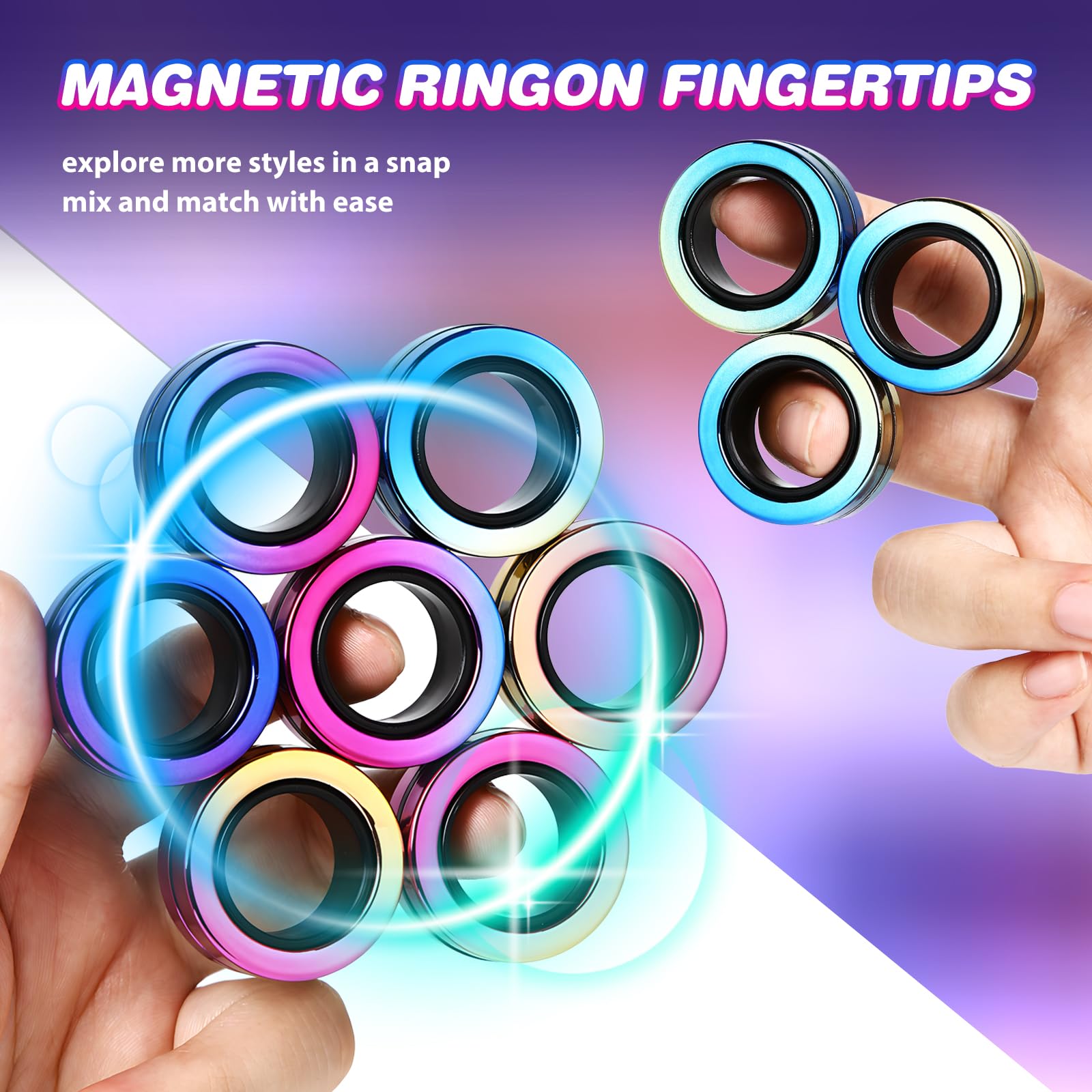 Jawhock 9 Pack Magnetic Fidget Rings for Adults & Kids – ADHD Sensory Toys for Stress Relief