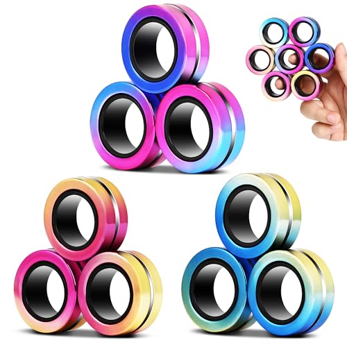 Jawhock 9 Pack Magnetic Fidget Rings for Adults & Kids – ADHD Sensory Toys for Stress Relief