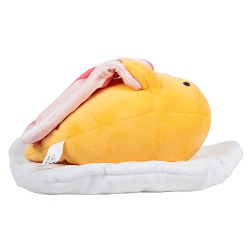 Jazwares 8-Inch Gudetama Squishy Plush with Bacon Blanket – Officially Licensed Sanrio Plush Toy