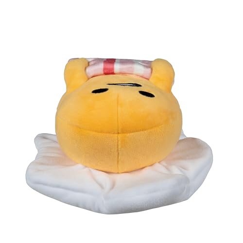 Jazwares 8-Inch Gudetama Squishy Plush with Bacon Blanket – Officially Licensed Sanrio Plush Toy
