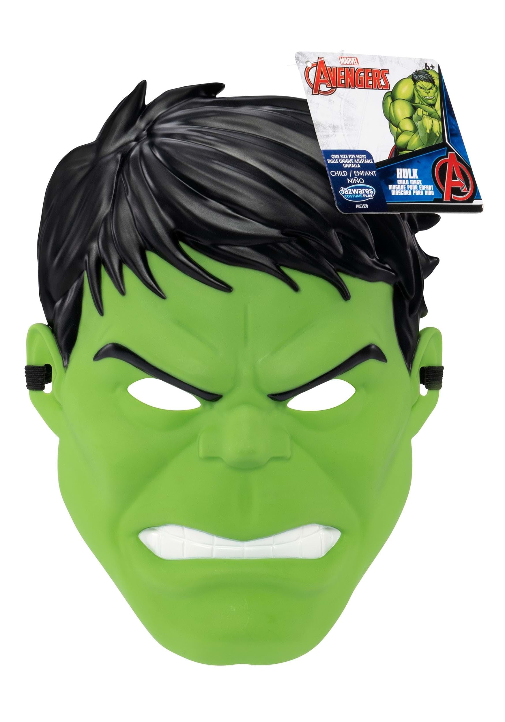Jazwares Marvel Hulk Youth Mask – 3D Plastic with Elastic Strap, Standard Size Green