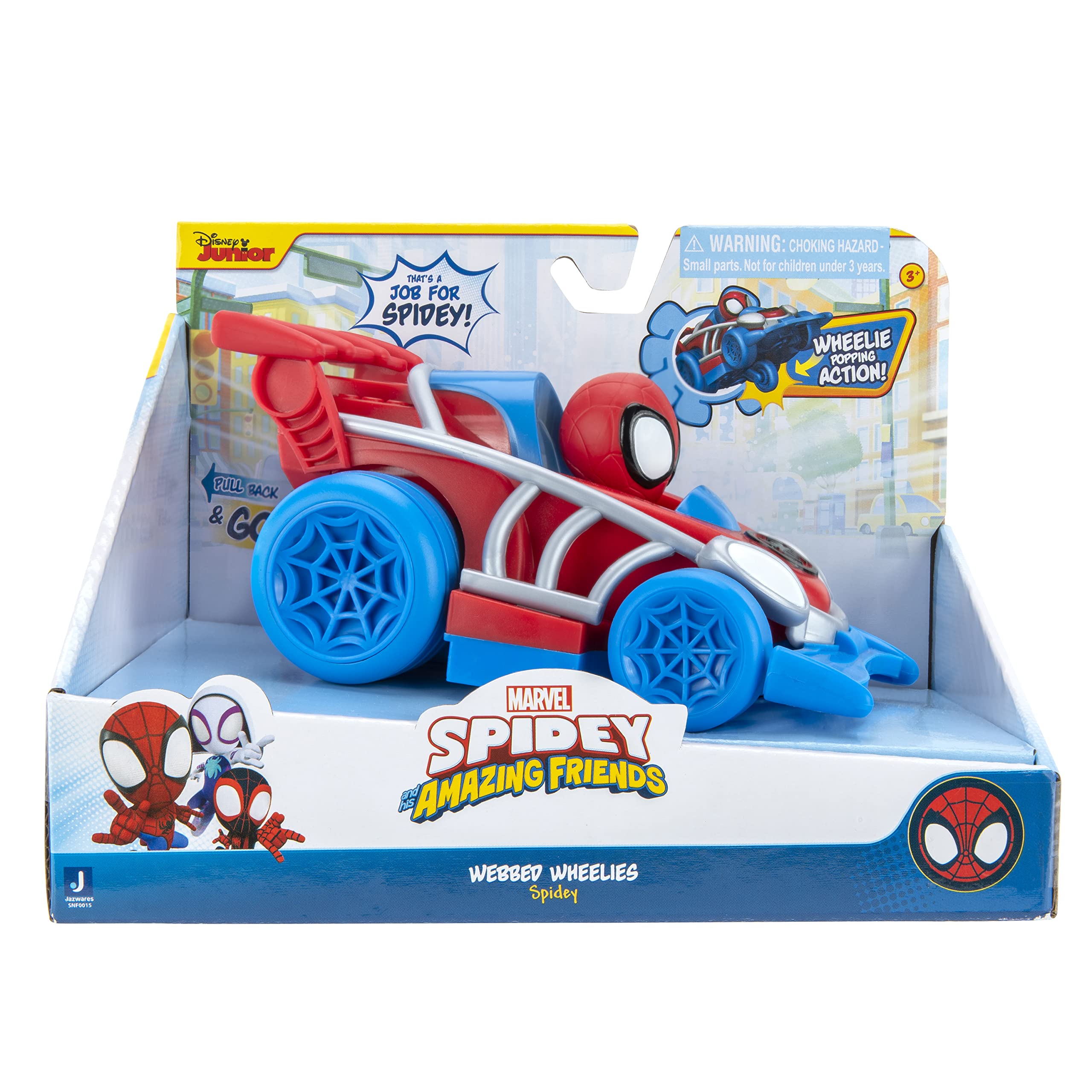 Jazwares Spidey and His Amazing Friends Webbed Wheelie Vehicle – Pull-Back Toy Car with Wheelie Action