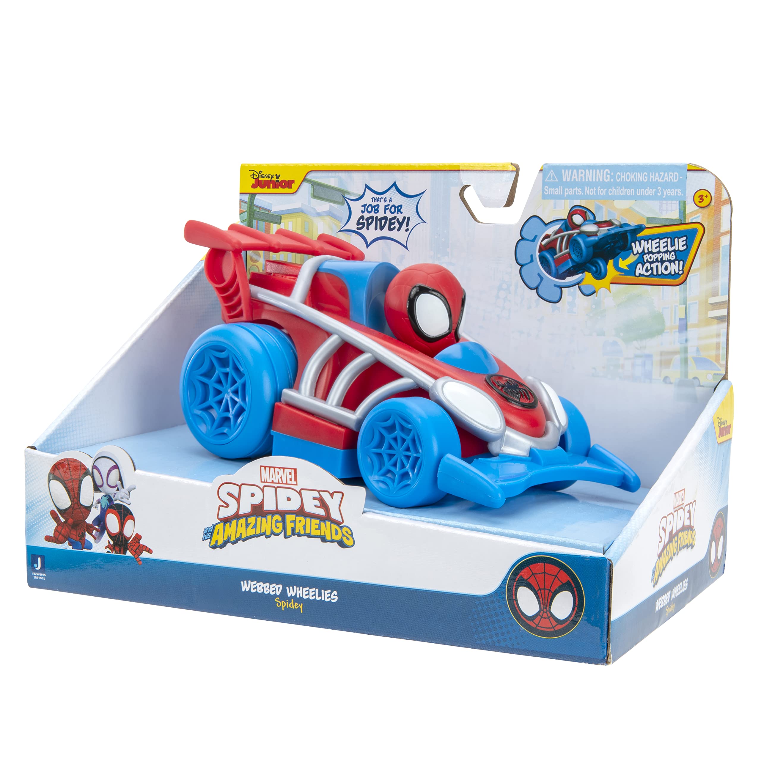 Jazwares Spidey and His Amazing Friends Webbed Wheelie Vehicle – Pull-Back Toy Car with Wheelie Action