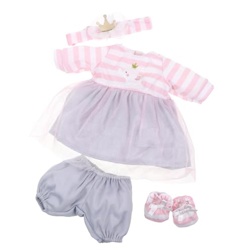 JC Toys Berenguer Boutique Baby Doll Outfit - Pink Striped Dress with Tulle Skirt, Shorts, Headband & Booties for 14-16 inch Dolls