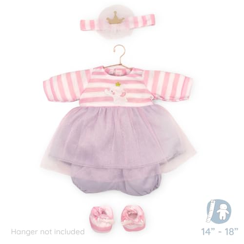 JC Toys Berenguer Boutique Baby Doll Outfit - Pink Striped Dress with Tulle Skirt, Shorts, Headband & Booties for 14-16 inch Dolls