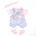 JC Toys Berenguer Boutique Baby Doll Outfit – Gray Overall Shorts with Pink Stripes, Headband & Booties, Fits Dolls 14-16 Inches