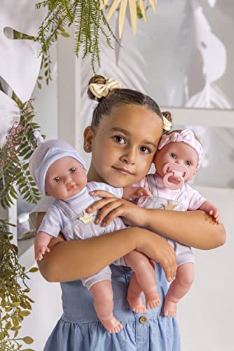 JC Toys Berenguer Boutique Baby Doll Outfit – Gray Overall Shorts with Pink Stripes, Headband & Booties, Fits Dolls 14-16 Inches