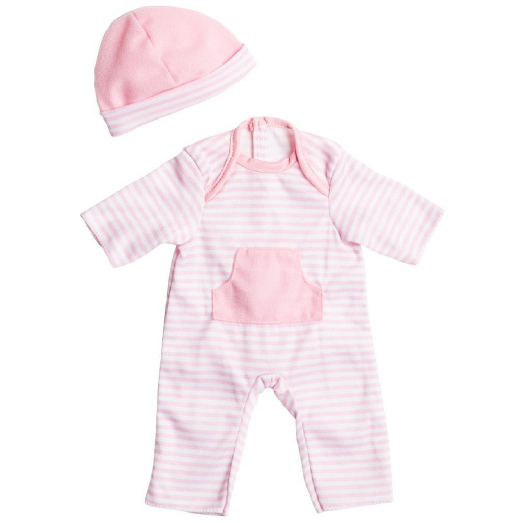 JC Toys Berenguer Boutique Light Pink Striped Doll Onesie and Hat Set – Machine Washable 2-Piece Outfit for 13 to 16 Inch Dolls