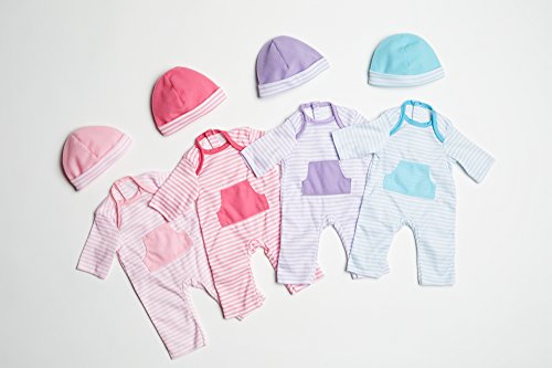 JC Toys Berenguer Boutique Light Pink Striped Doll Onesie and Hat Set – Machine Washable 2-Piece Outfit for 13 to 16 Inch Dolls