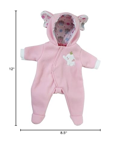JC Toys Berenguer Boutique Pink Elephant Hooded Onesie for 14-16 Inch Dolls