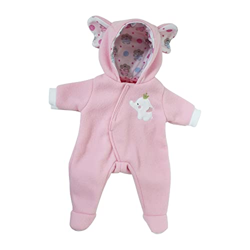 JC Toys Berenguer Boutique Pink Elephant Hooded Onesie for 14-16 Inch Dolls