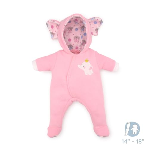 JC Toys Berenguer Boutique Pink Elephant Hooded Onesie for 14-16 Inch Dolls