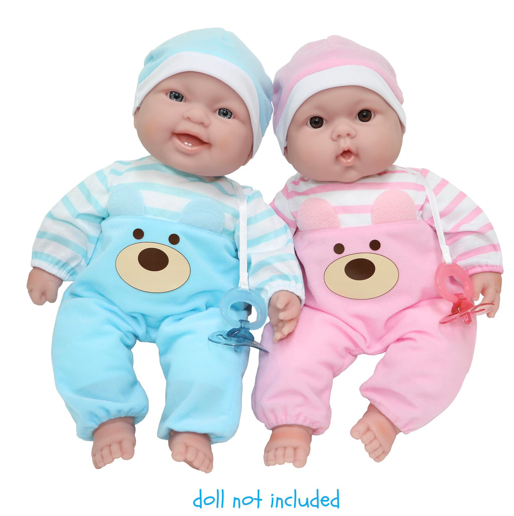 JC Toys Blue Bear Onesie for Dolls 12-14 Inches - Includes Hat and Pacifier