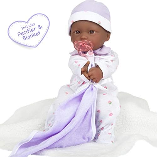 JC Toys La Baby African American 11-Inch Soft Baby Doll with Purple Outfit and Accessories for Toddlers 12 Months+