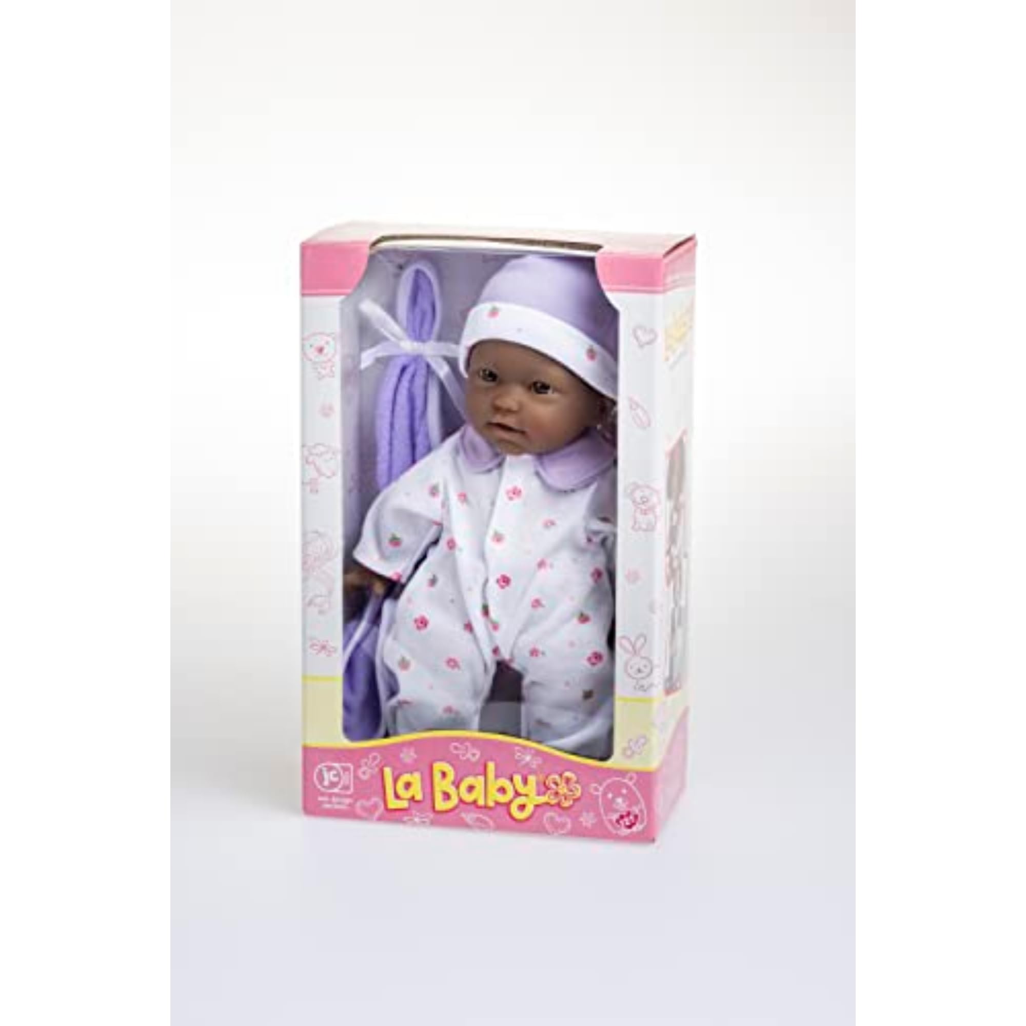 JC Toys La Baby African American 11-Inch Soft Baby Doll with Purple Outfit and Accessories for Toddlers 12 Months+