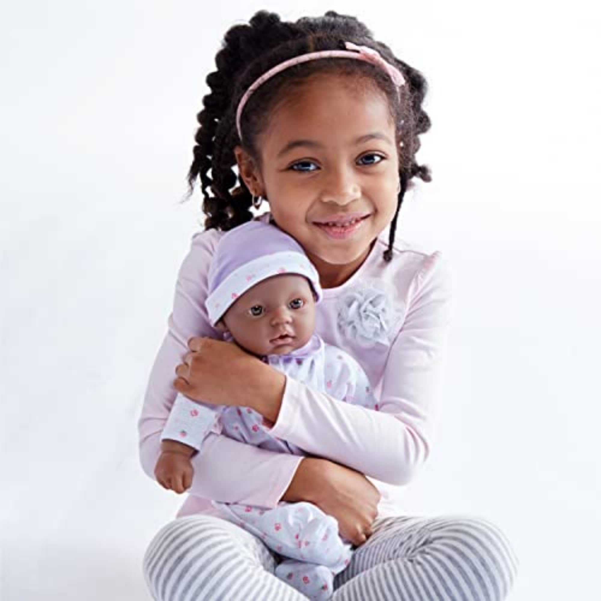 JC Toys La Baby African American 11-Inch Soft Baby Doll with Purple Outfit and Accessories for Toddlers 12 Months+