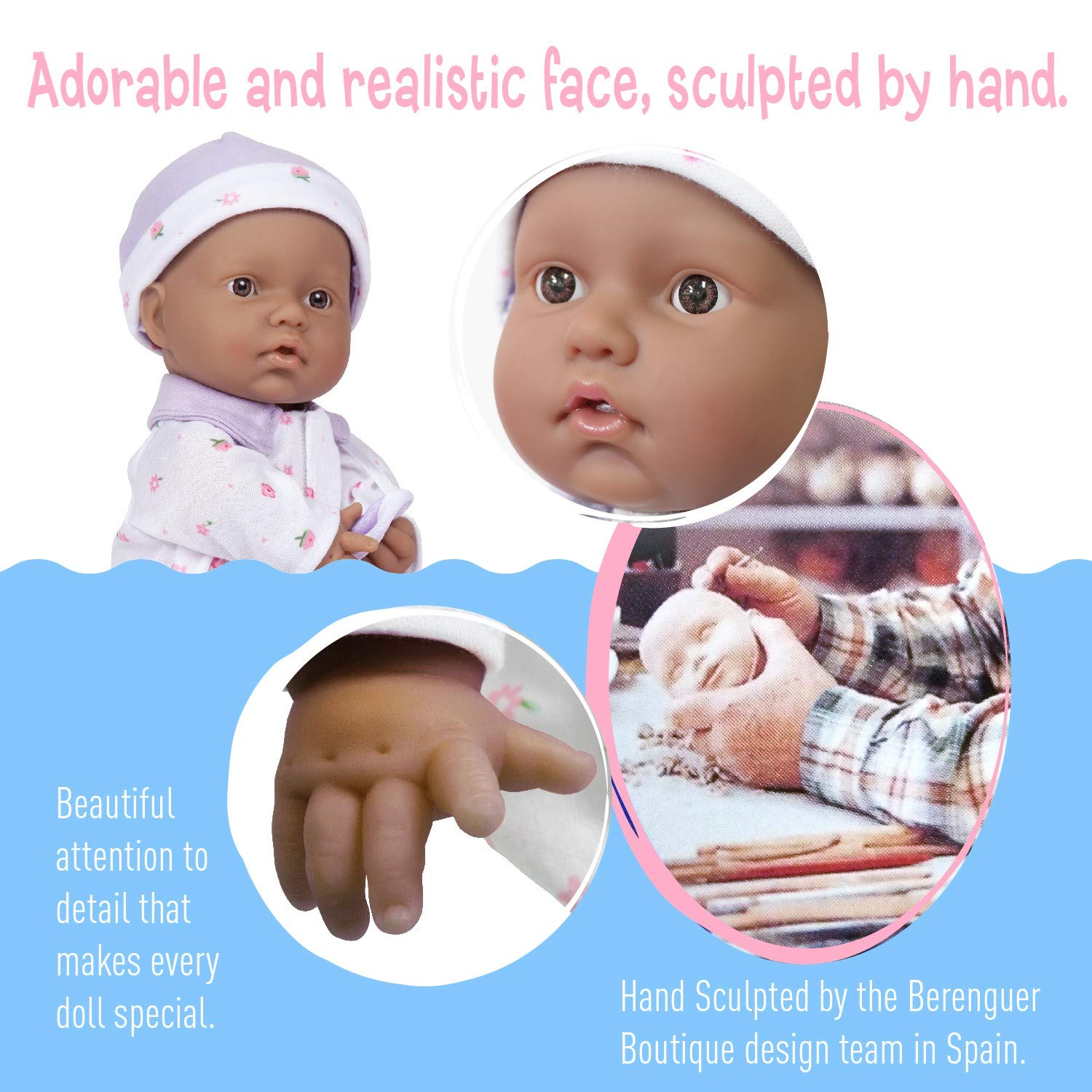 JC Toys La Baby Hispanic Baby Doll Set – 11 Inch Soft Body Doll with Removable Purple Outfit and Accessories for Toddlers 12 Months+