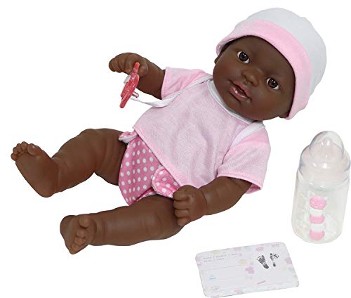JC Toys La Newborn Nursery 7-Piece Doll Gift Set - 12" African American Baby Doll with Accessories, Pink, Ages 2+