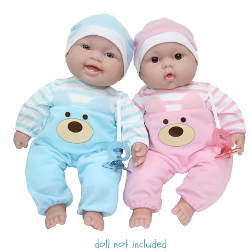 JC Toys Pink Bear Onesie Doll Outfit with Hat & Pacifier - Fits 12-14 Inch Dolls