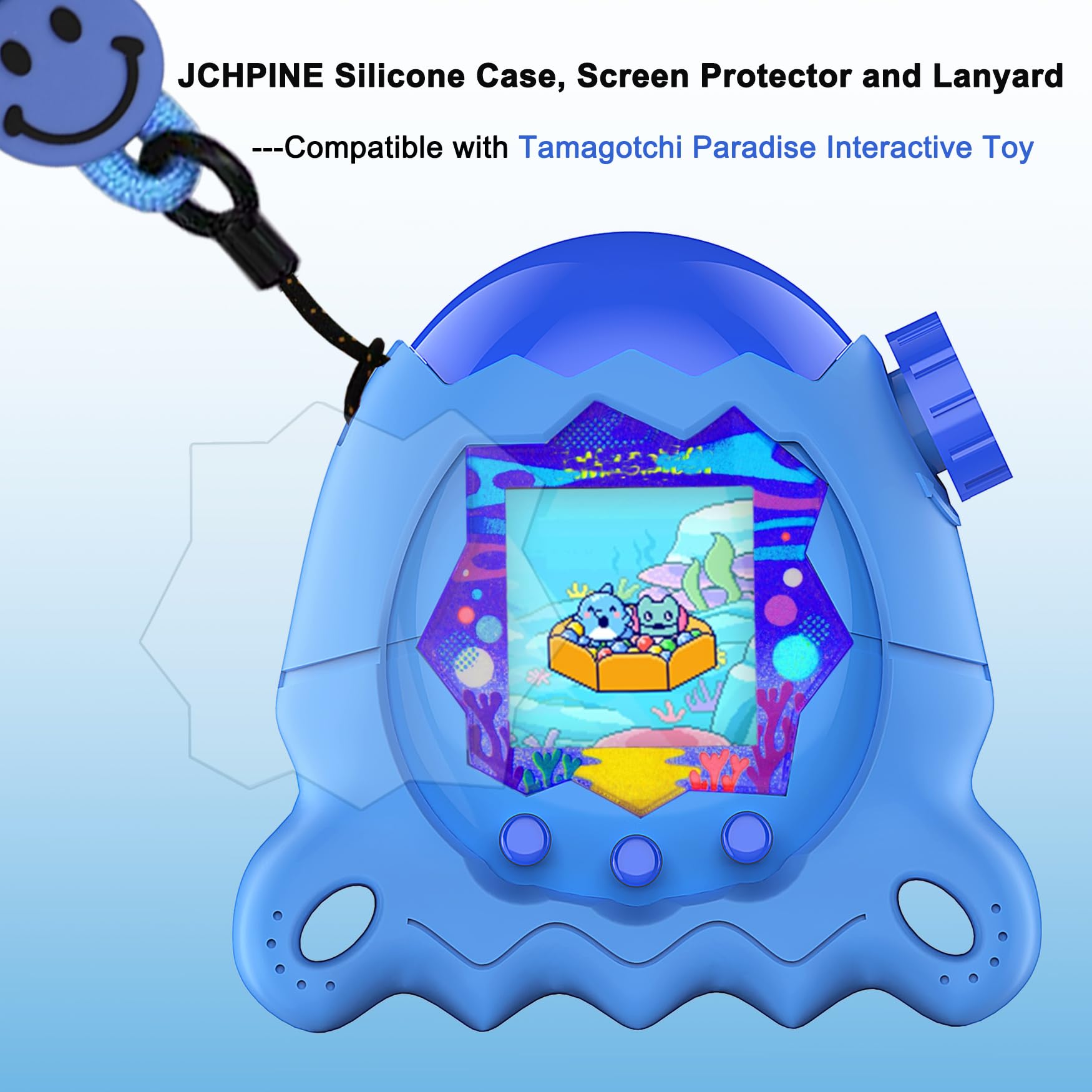 JCHPINE Blue Silicone Cover Case for Tamagotchi Paradise with Screen Protector and Lanyard – Stand-Up Protective Shell