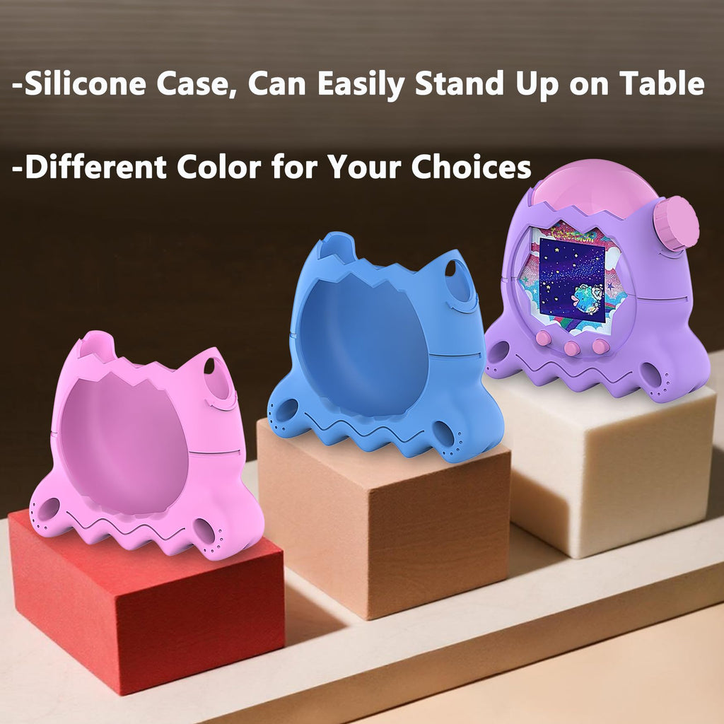 JCHPINE Blue Silicone Cover Case for Tamagotchi Paradise with Screen Protector and Lanyard – Stand-Up Protective Shell