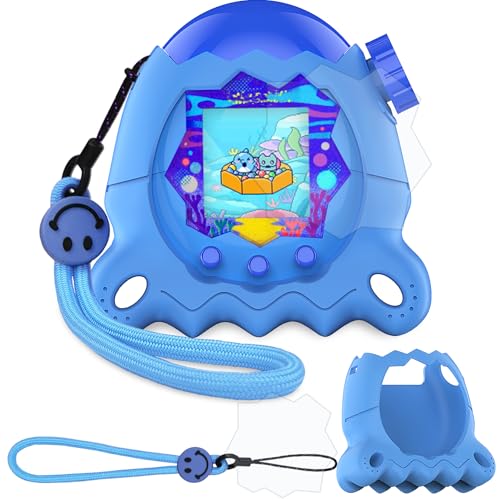 JCHPINE Blue Silicone Cover Case for Tamagotchi Paradise with Screen Protector and Lanyard – Stand-Up Protective Shell