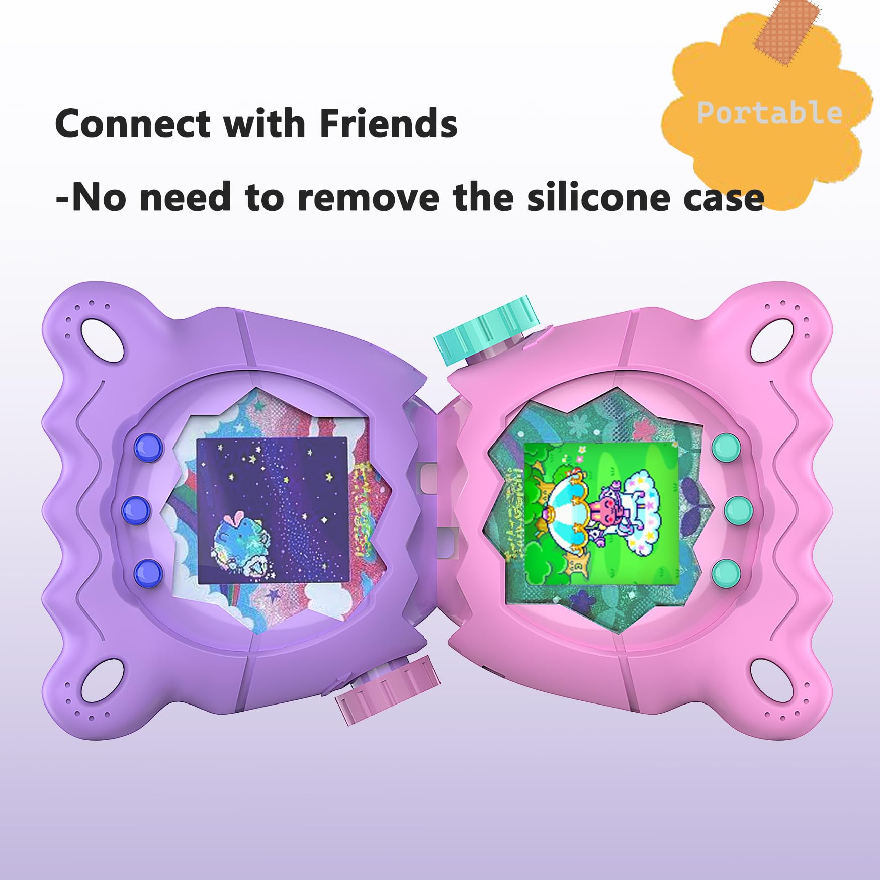 JCHPINE Pink Silicone Case for Tamagotchi Paradise with Stand, Screen Protector, and Lanyard