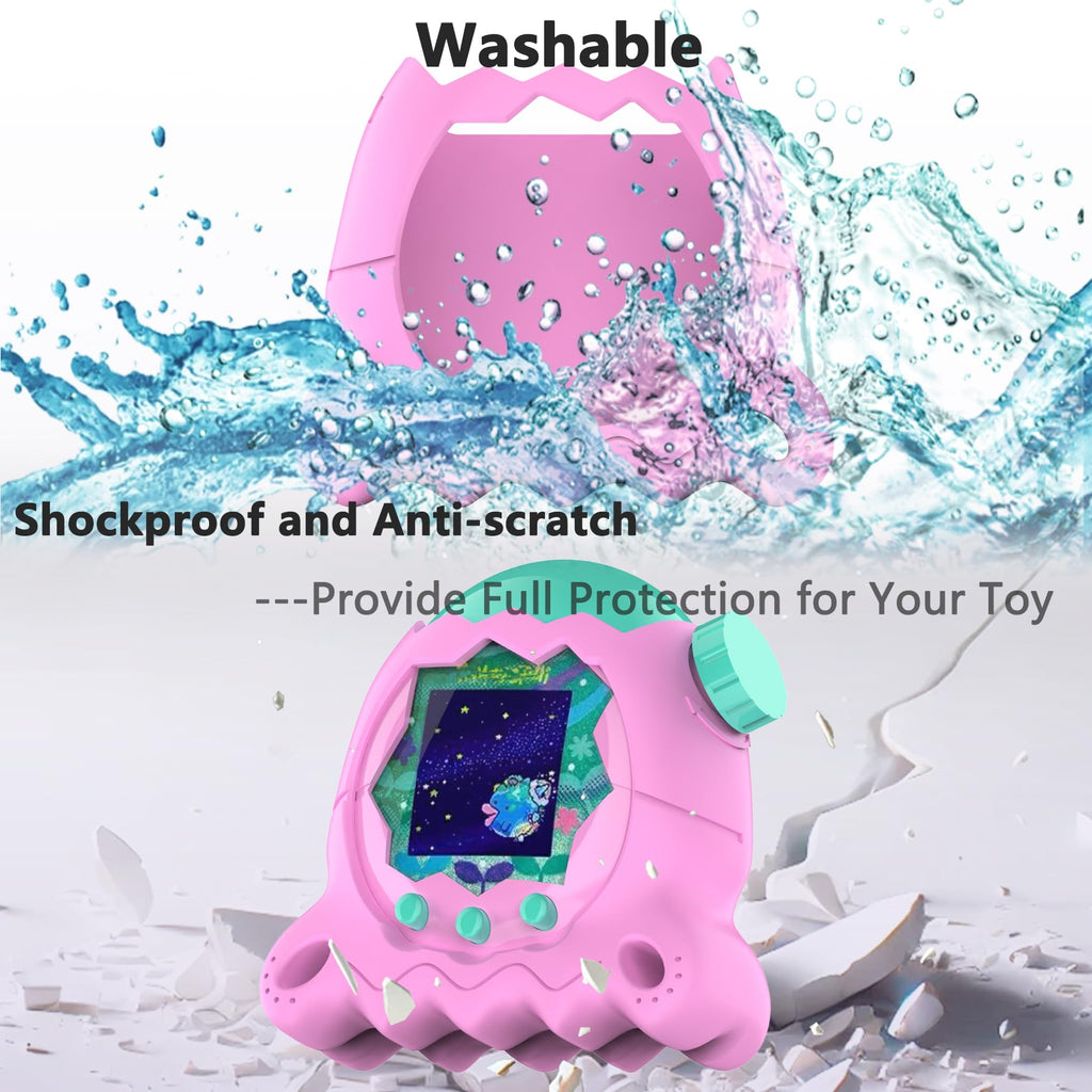 JCHPINE Pink Silicone Case for Tamagotchi Paradise with Stand, Screen Protector, and Lanyard