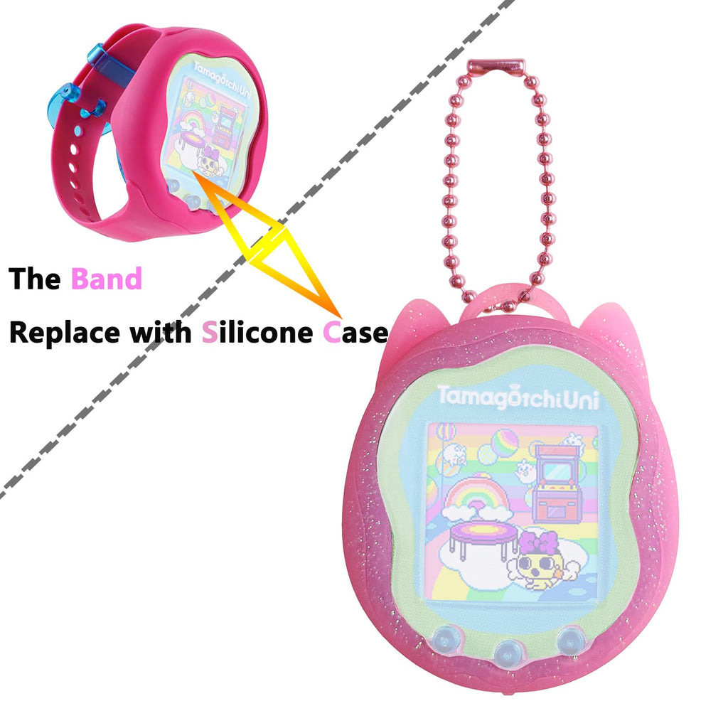 JCHPINE Pink Silicone Case + Screen Protector for Tamagotchi Uni (Includes Lanyard Replacement)
