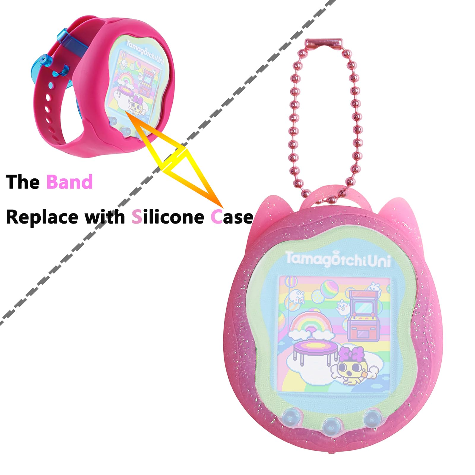 JCHPINE Pink Silicone Case + Screen Protector for Tamagotchi Uni (Includes Lanyard Replacement)