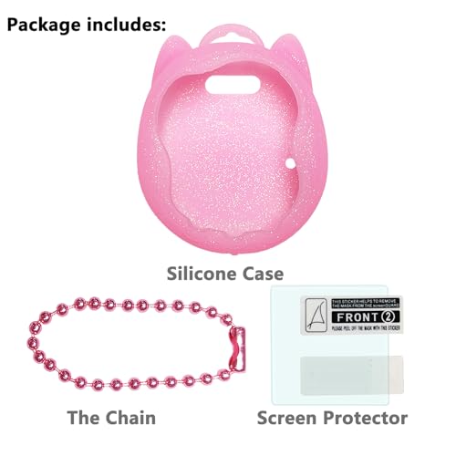 JCHPINE Pink Silicone Case + Screen Protector for Tamagotchi Uni (Includes Lanyard Replacement)