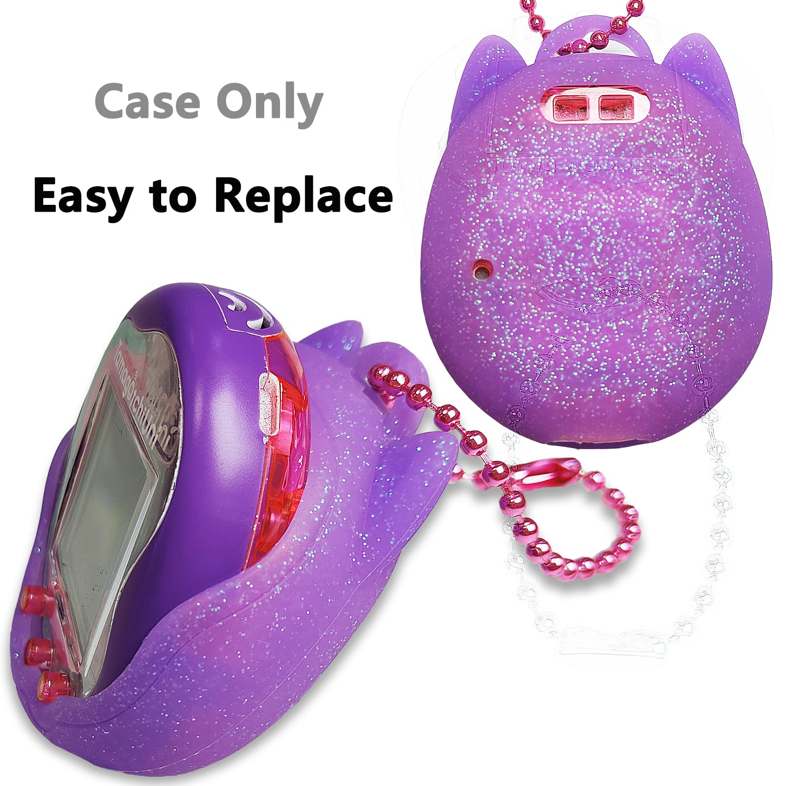 JCHPINE Purple Silicone Case and Screen Protector for Tamagotchi Uni with Color Chain