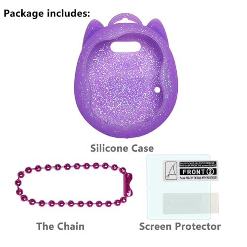 JCHPINE Purple Silicone Case and Screen Protector for Tamagotchi Uni with Color Chain
