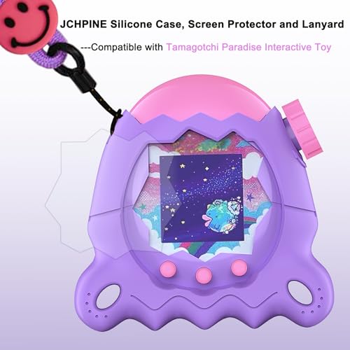 JCHPINE Purple Silicone Cover for Tamagotchi Paradise with Stand, Screen Protector & Lanyard