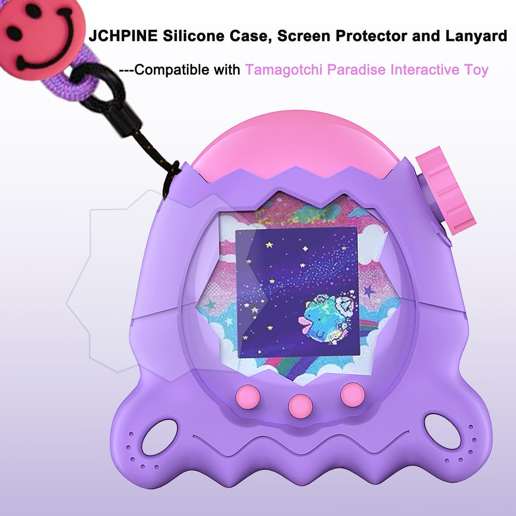 JCHPINE Purple Silicone Cover for Tamagotchi Paradise with Stand, Screen Protector & Lanyard