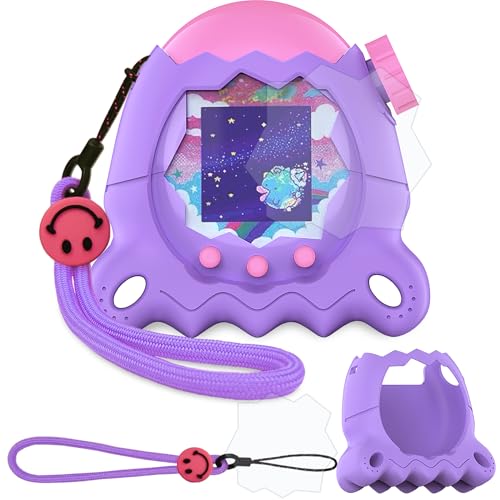 JCHPINE Purple Silicone Cover for Tamagotchi Paradise with Stand, Screen Protector & Lanyard